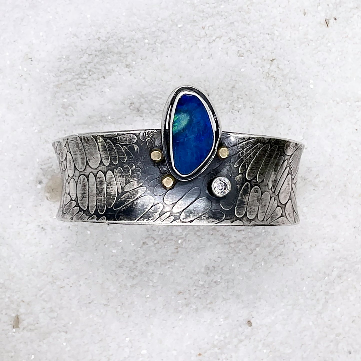 Opal Doublet Cuff with Sterling SIlver, 14k Gold and CZ