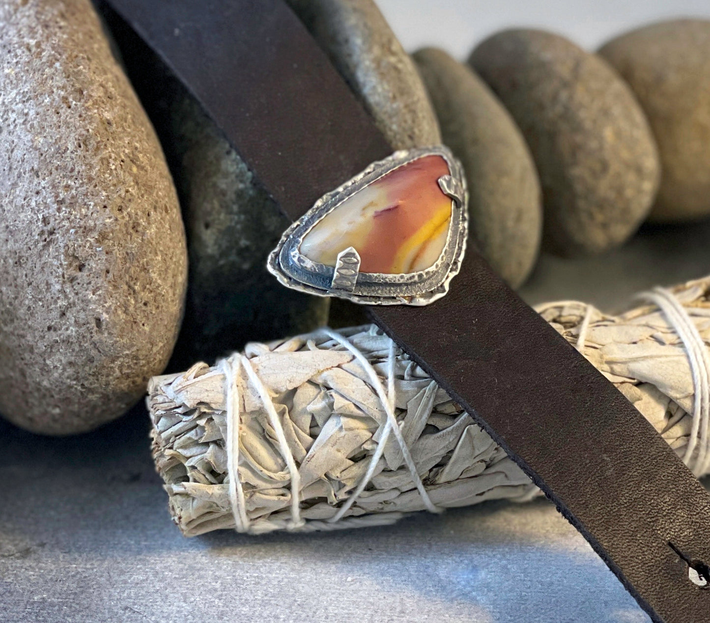 Mookaite, Silver and Leather Cuff
