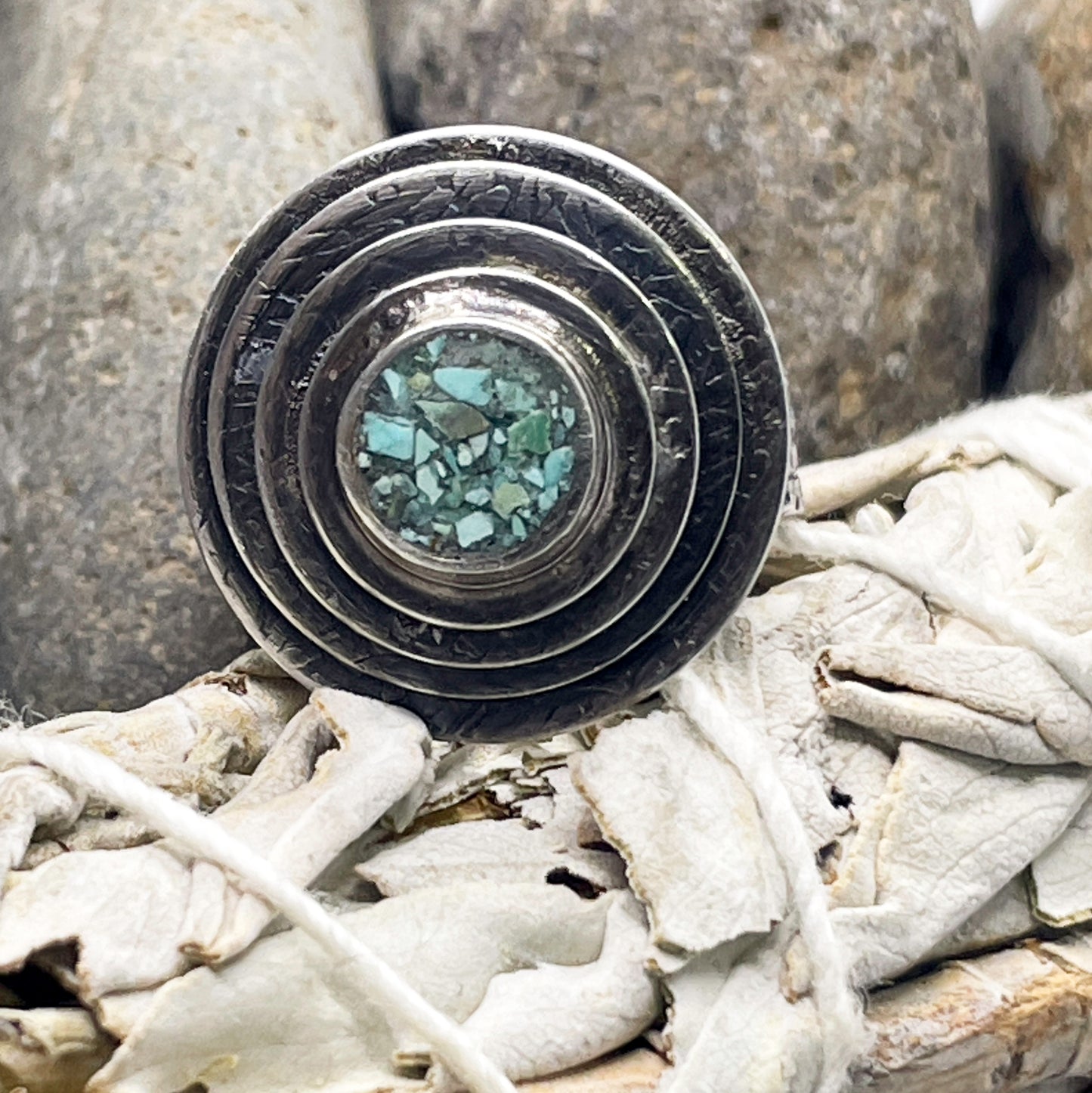Turquoise Inlay Nested Circle Ring - Sable Design