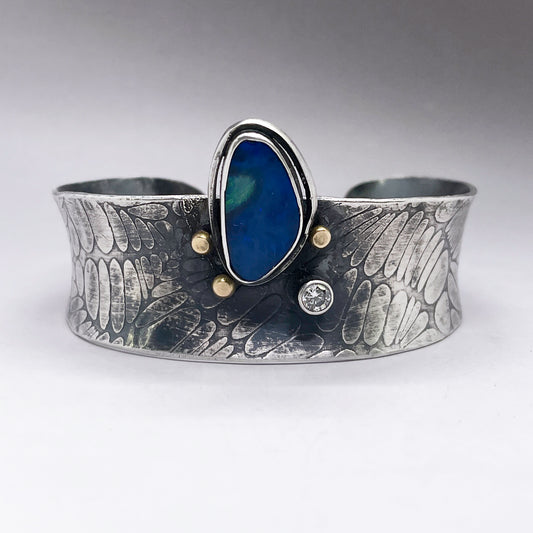 Opal Doublet Cuff with Sterling SIlver, 14k Gold and CZ