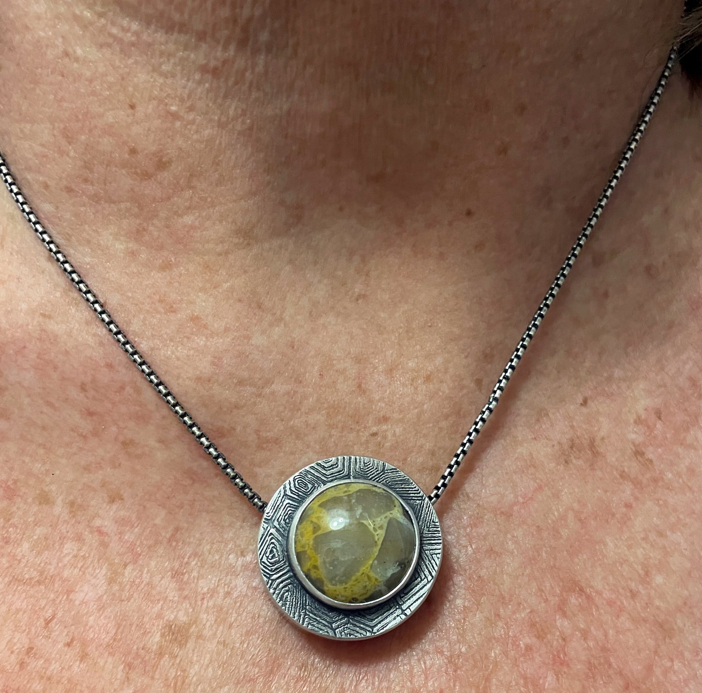 Hollow Formed Circular Pendant with Utah Conglomerate