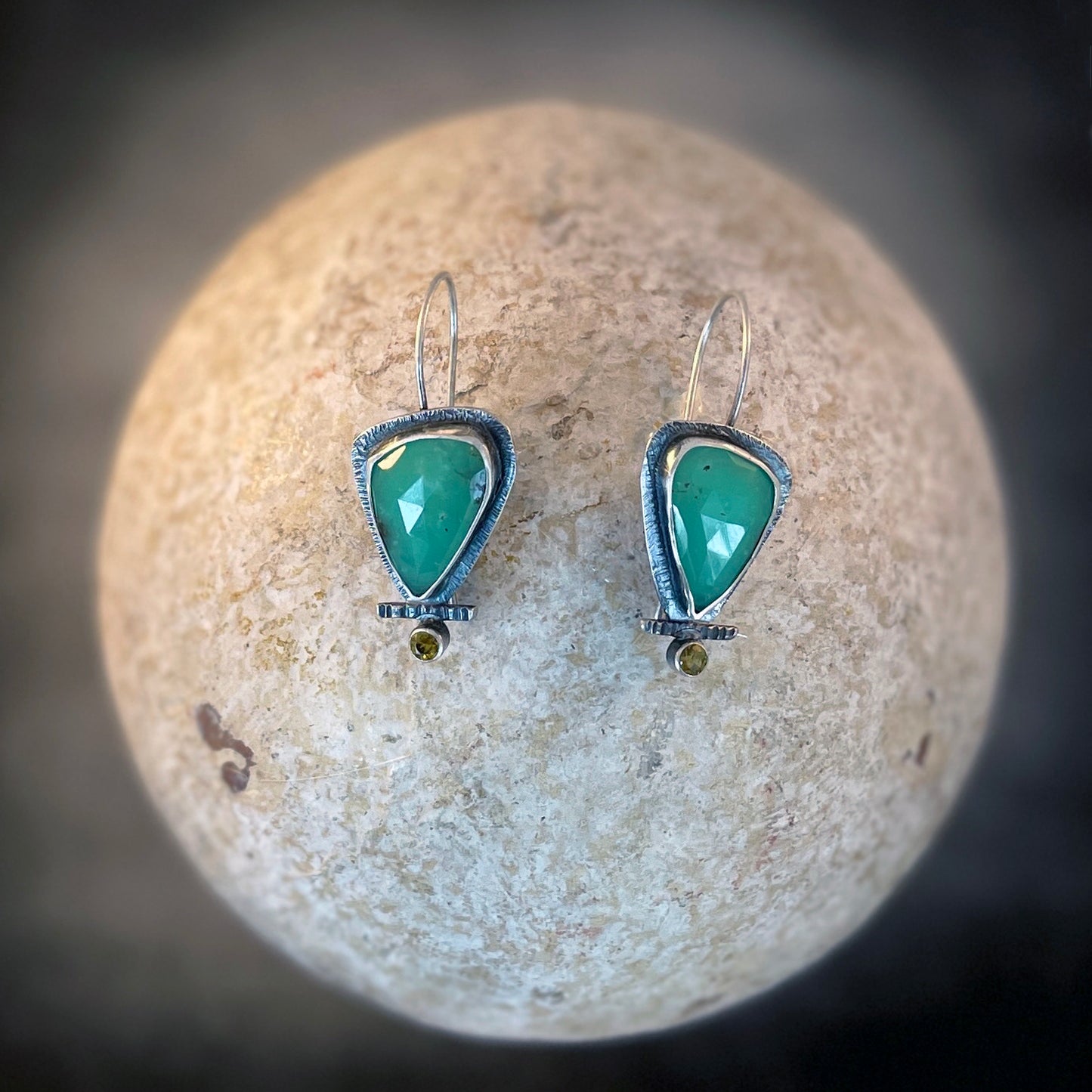 Chrysoprase and Yellow Sapphire Sterling Silver Earrings