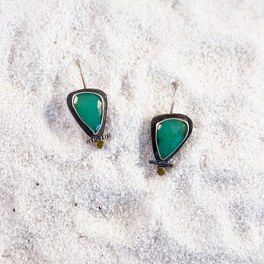 Chrysoprase and Yellow Sapphire Sterling Silver Earrings