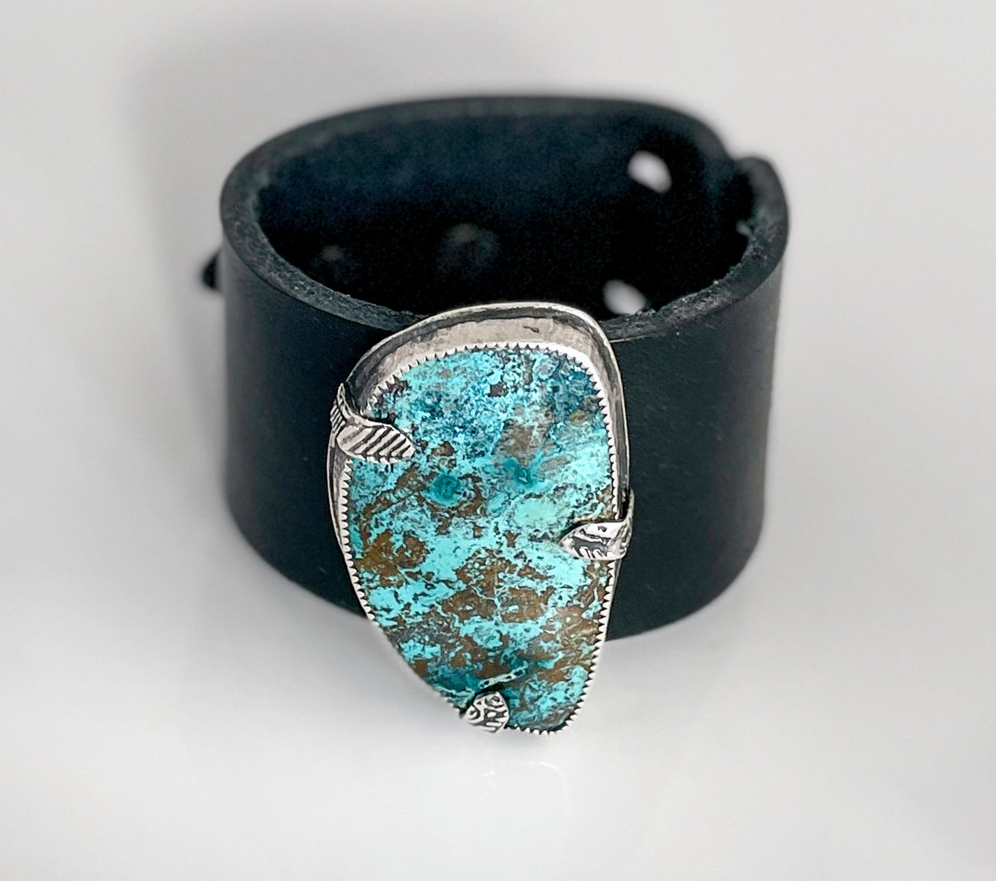 Chrysocolla and Sterling Silver Leather Cuff/Pendant - Sable Design