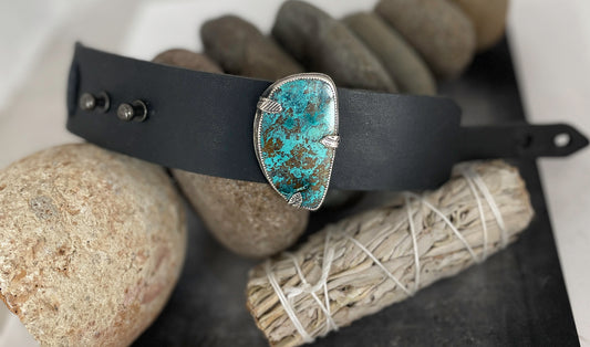 Chrysocolla and Sterling Silver Leather Cuff/Pendant