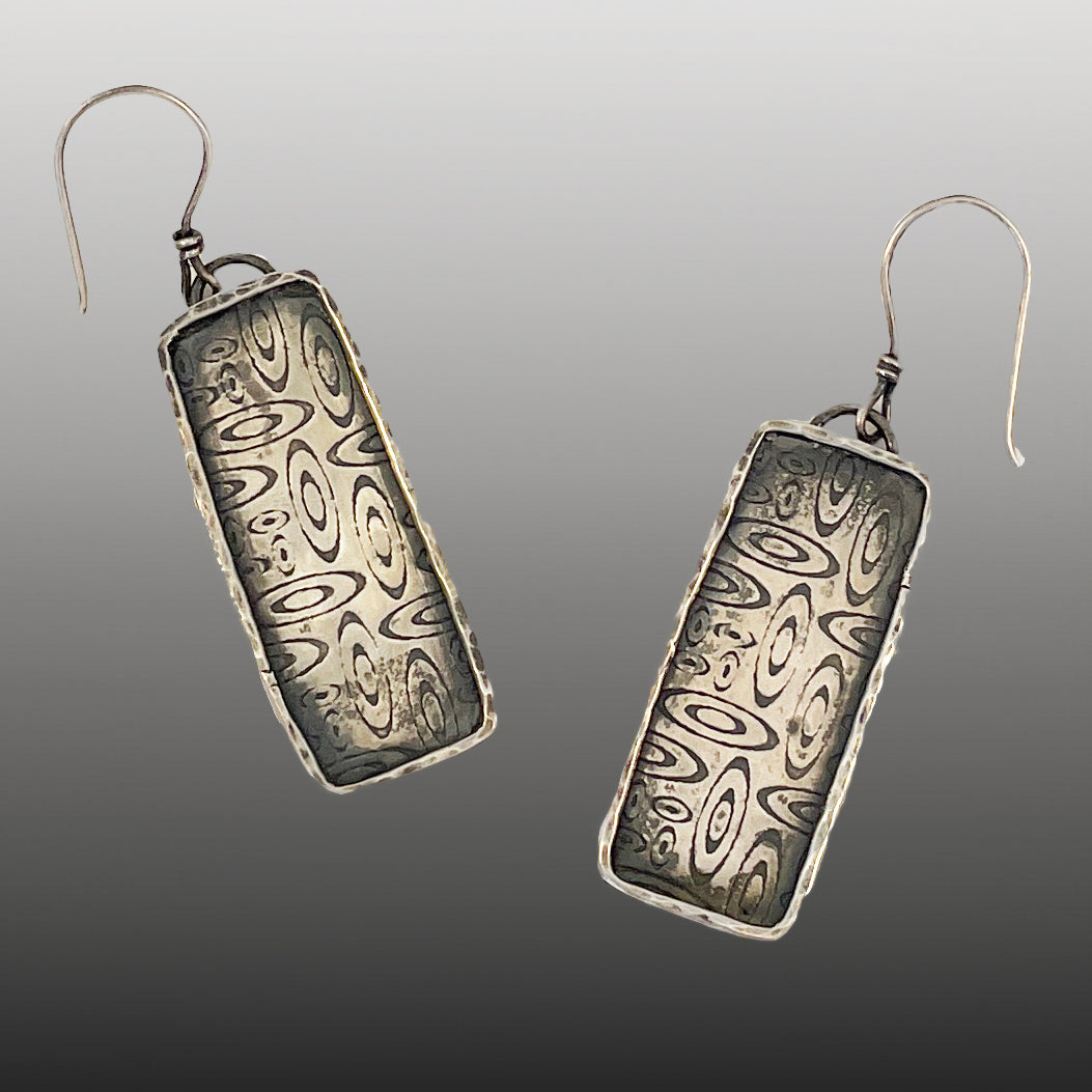 Sterling Silver Rectangle Dangle with Elliptical Pattern