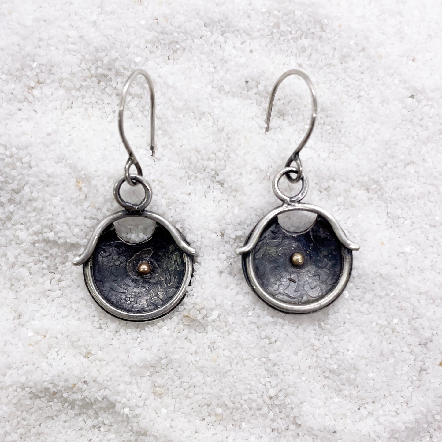 Minimalist Silver and Gold Oxidized Earrings