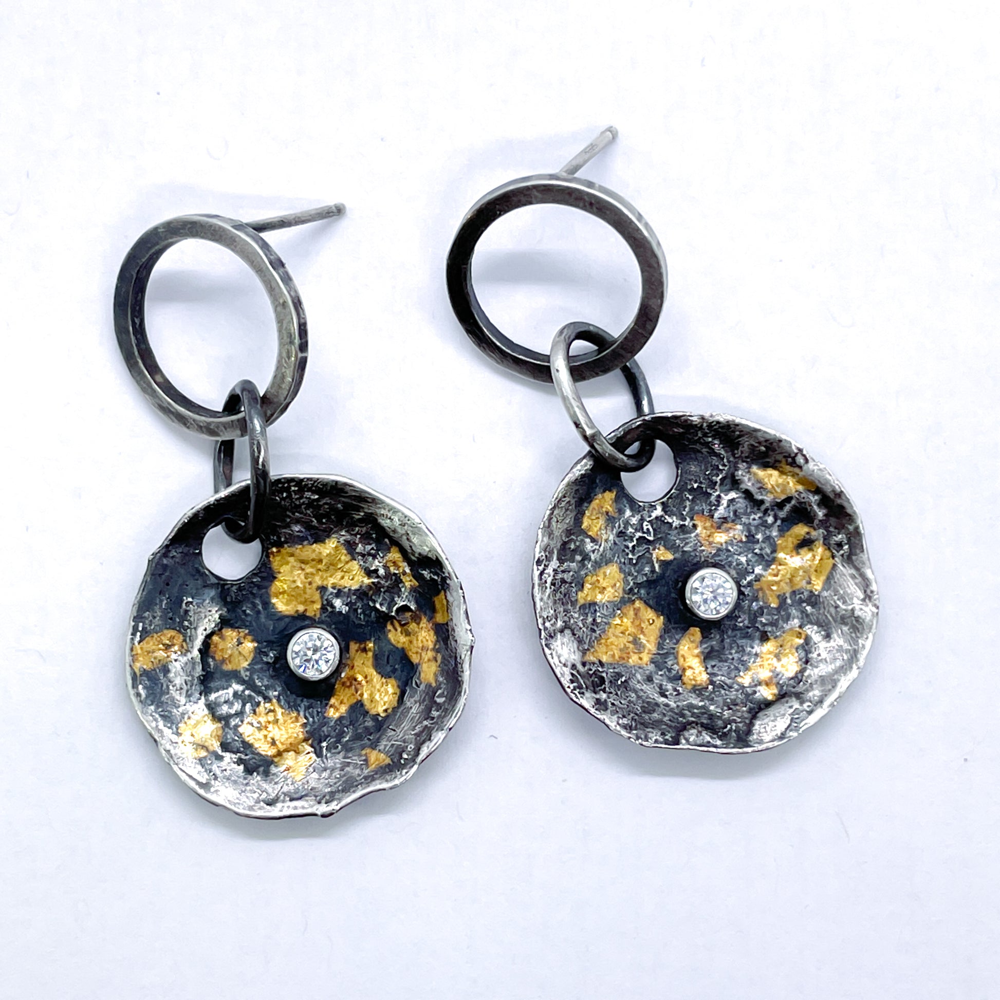Silver and Gold Keum-boo Disc Earrings - Sable Design