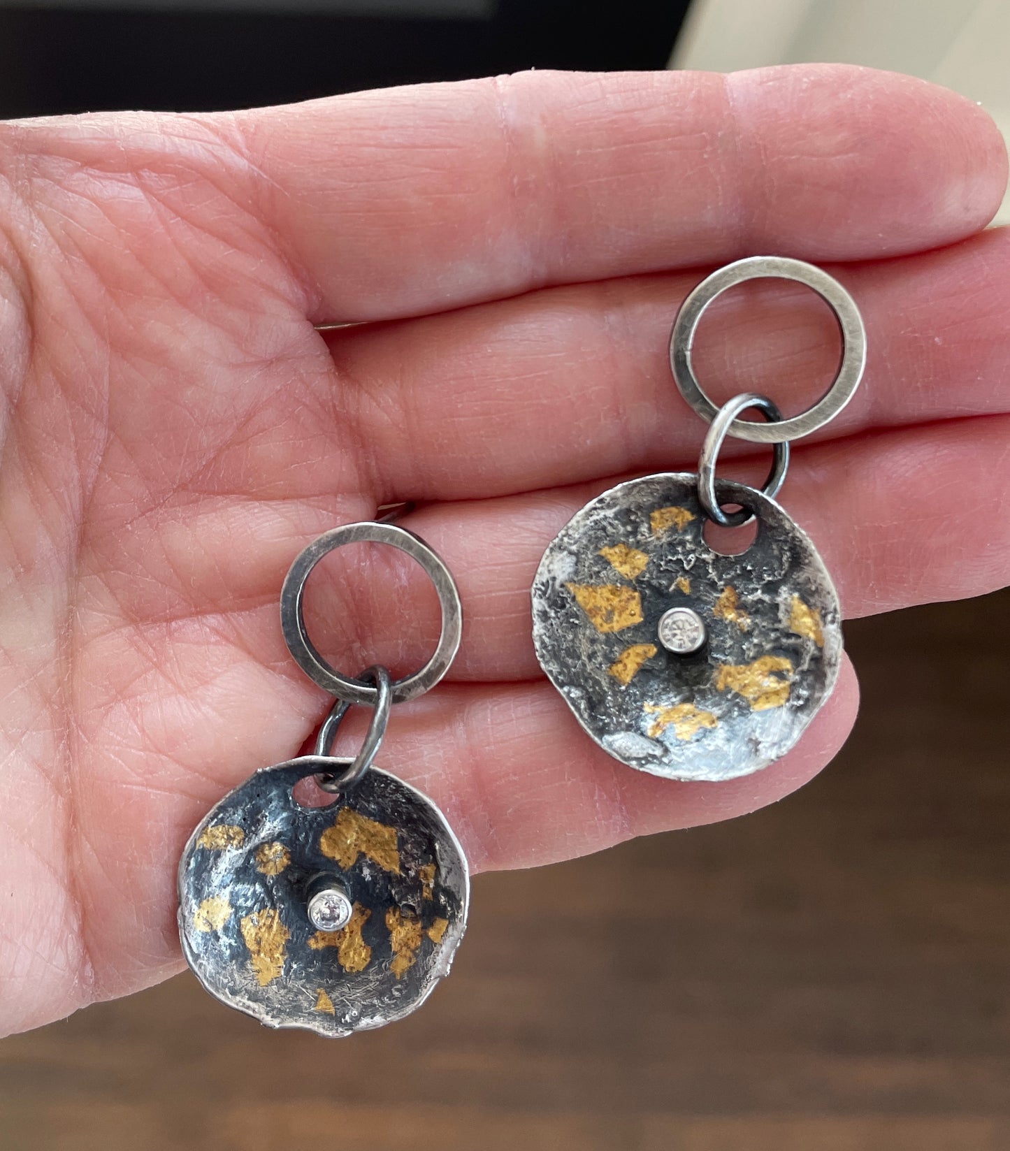 Silver and Gold Keum-boo Disc Earrings