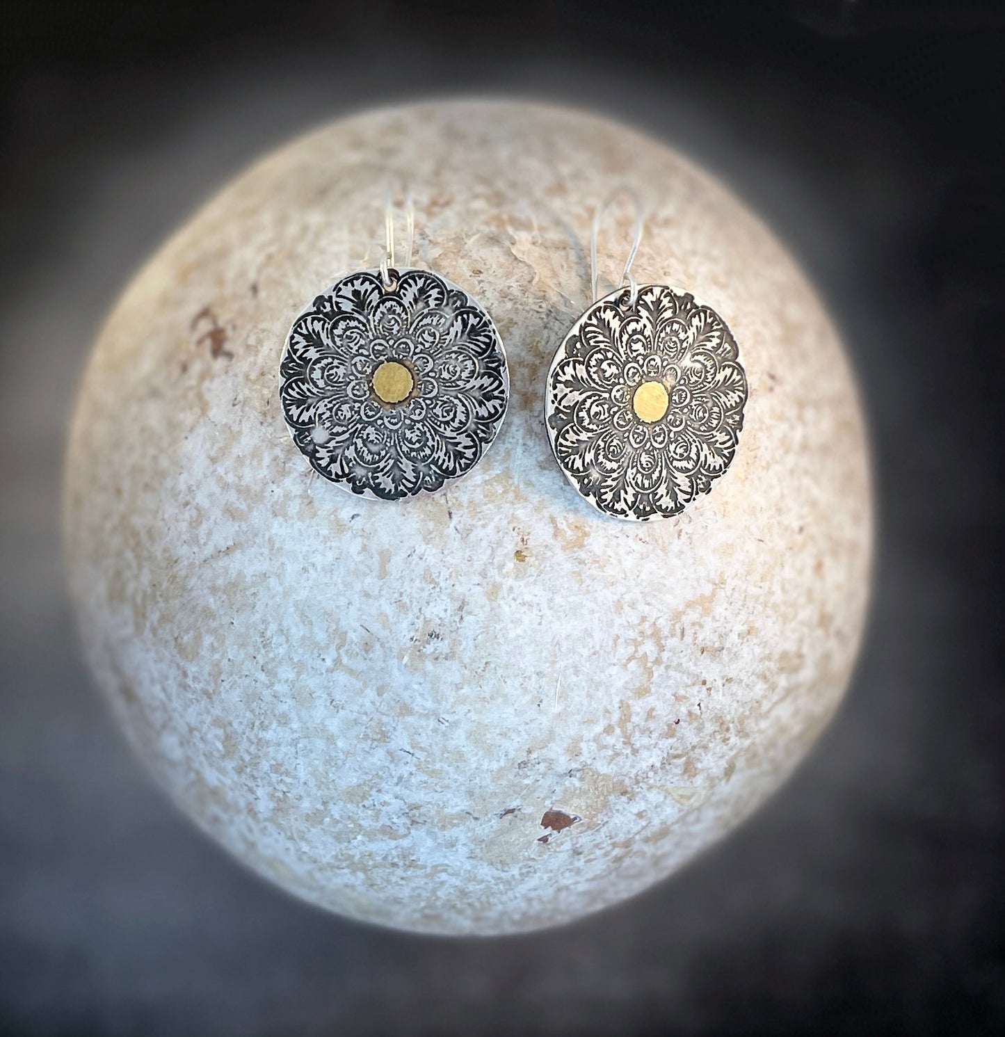 Sterling Silver and Gold Mandala Earrings