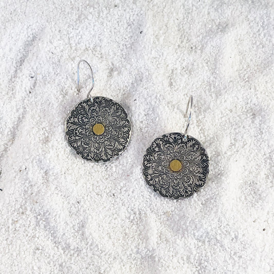 Sterling Silver and Gold Mandala Earrings