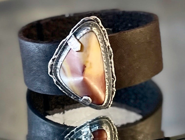 Mookaite, Silver and Leather Cuff