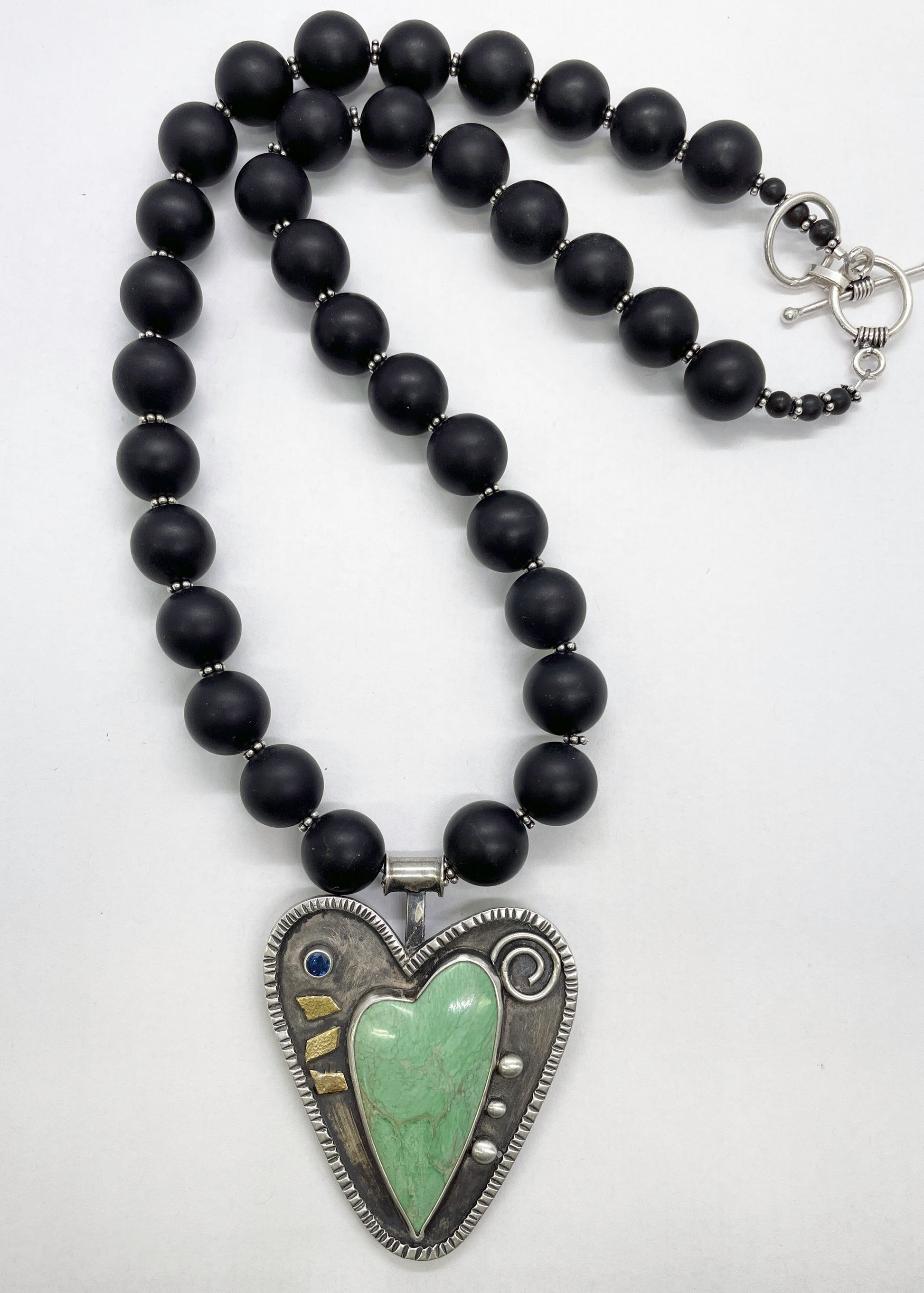 Heart Shaped Pendant with Variscite and Matte Black Onyx Necklace - Sable Design