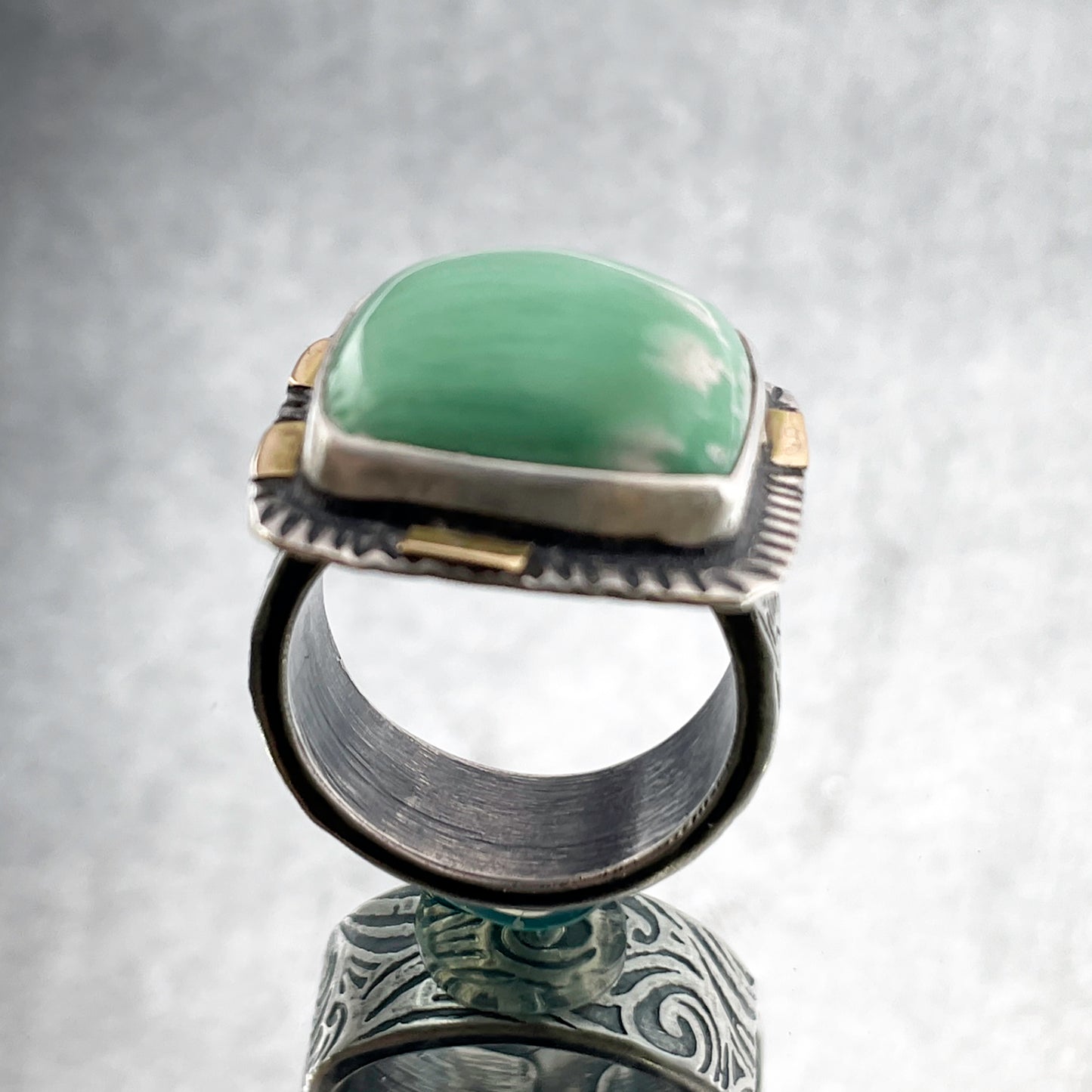 Variscite Silver and Gold Textured Ring