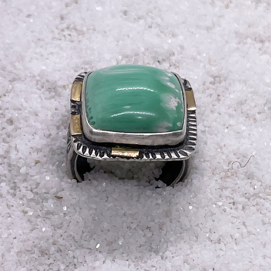 Variscite Silver and Gold Textured Ring - Sable Design