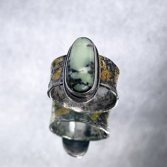 Mystic Sage Variscite Ring in Sterling Silver and 22k Gold Keum Boo