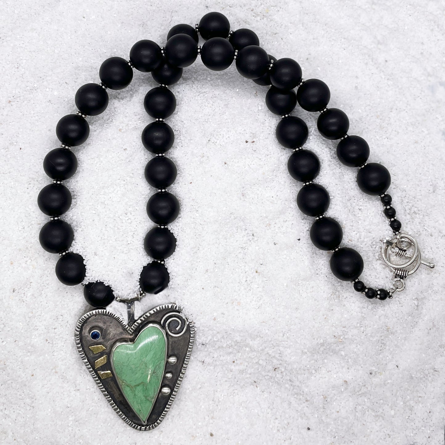 Heart Shaped Pendant with Variscite and Matte Black Onyx Necklace