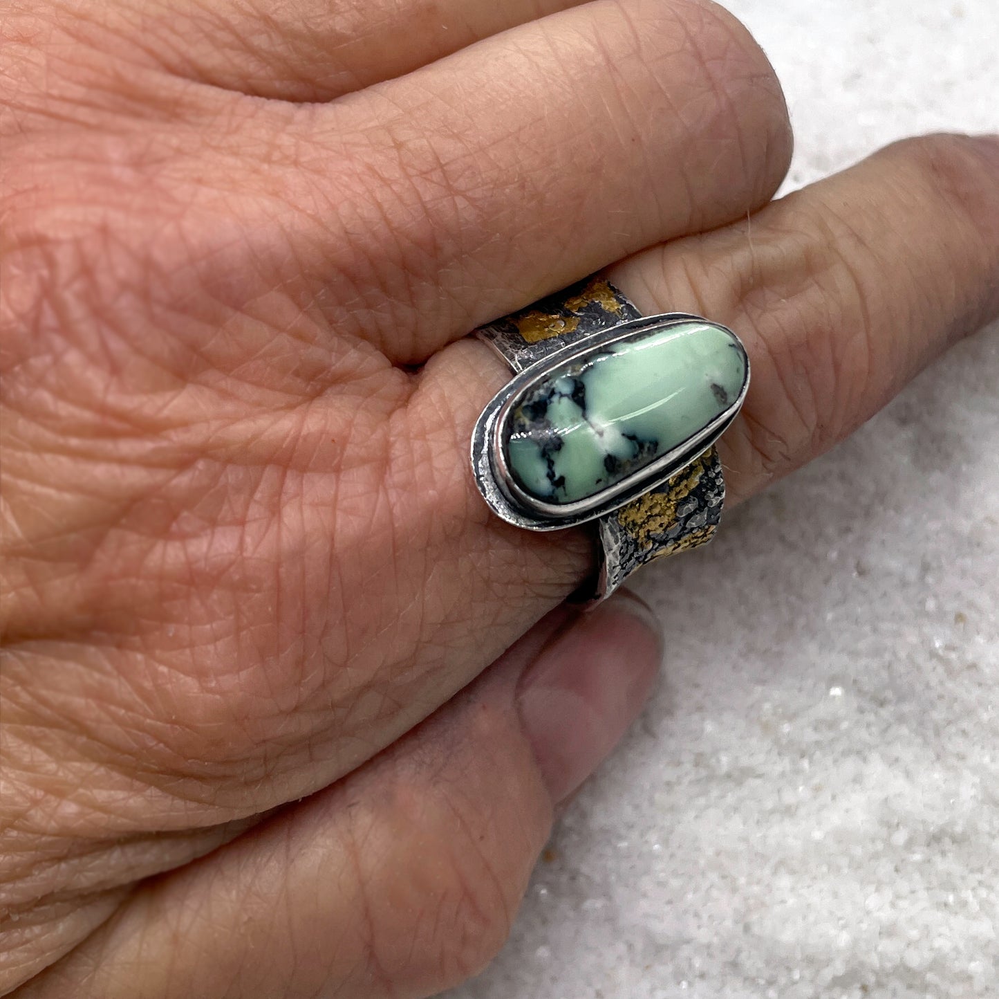 Mystic Sage Variscite Ring in Sterling Silver and 22k Gold Keum Boo